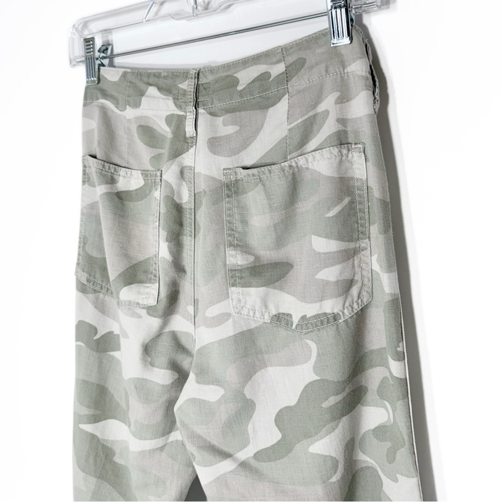 Mother Camo Racer Stripe Fringe Hem Cream Green Straight Leg Cropped Pants 26 - Picture 7 of 15